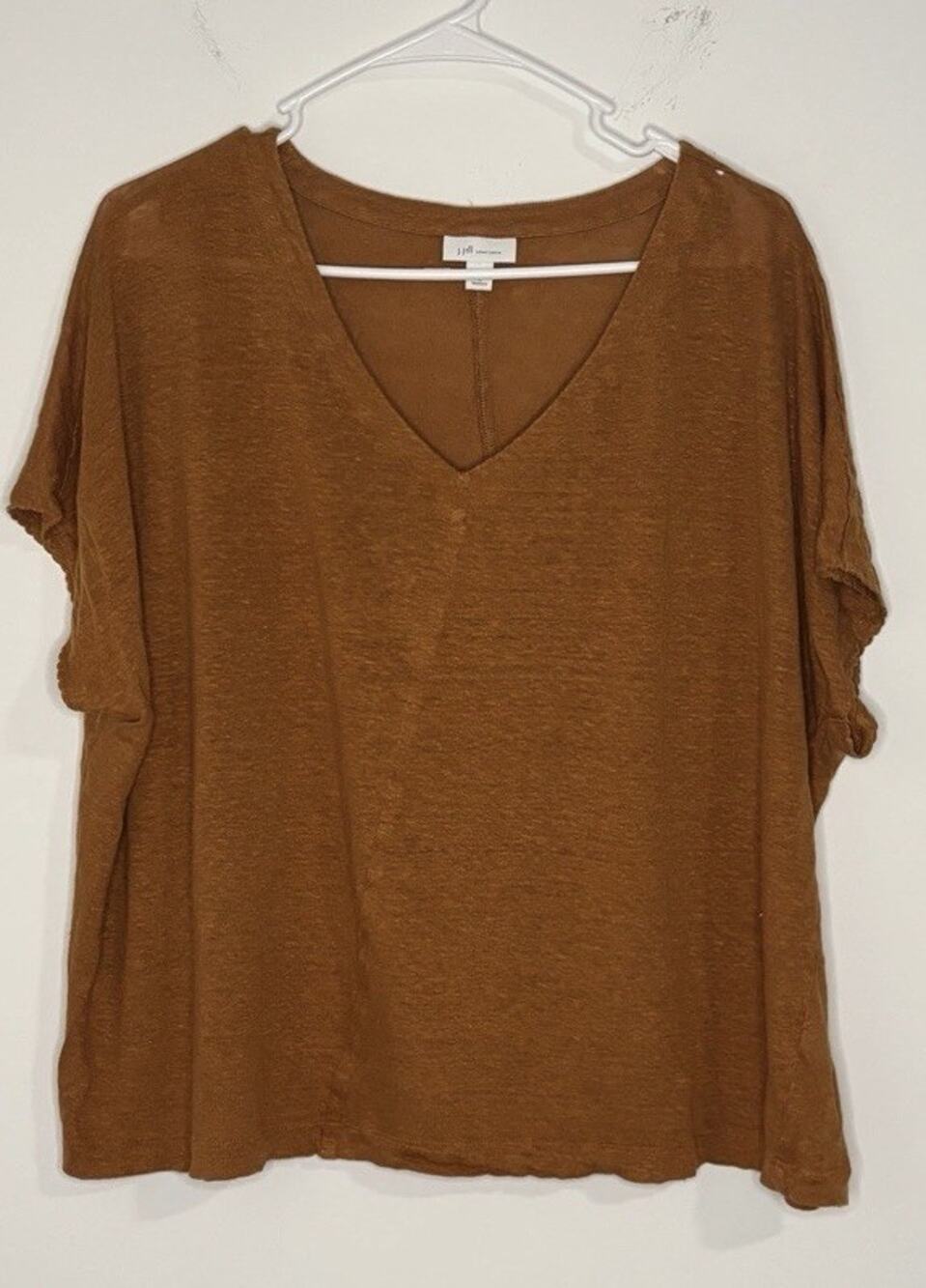 J Jill Love Linen 1X Boxy Top Blouse 100% Linen Lagenlook Oversized V-Neck Tee